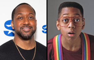 Jaleel White standing on a red carpet + Jaleel White as Steve Urkel on 'Family Matters'